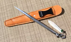 Vintage Steel Quad-Point Spike Leather Sheath Boot Clip Antique Mother of Pearl - Picture 1 of 23