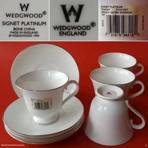 Juegos de 4 tazas y platillos con patas Victoria SIGNO PLATINO Wedgwood Bone China England - Imagen 1 de 24