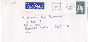 DB996) Nice solo Airmail cover, AAT HV to UK , Antarctic, King Penguin. $6.00 - Picture 1 of 1