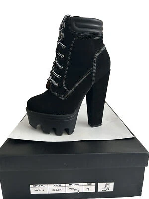 Wild Diva Lounge Black Nubuck Suede Feel Platform Lace Up Combat Boot Size 7 - Image 1 of 3