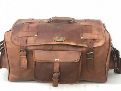 Bolsa de equipaje de viaje de gimnasio de cuero de cabra encerado completo de 30" para hombre genuina de colección Foto 1 de 4