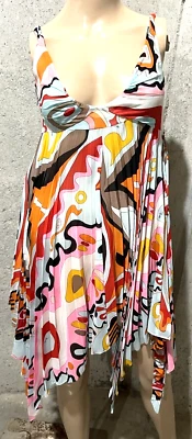 Emilio Pucci 复古跑道丝绸签名印花丝绸高低连衣裙 US 2 4 IT 40 — 第 1/4 张图片