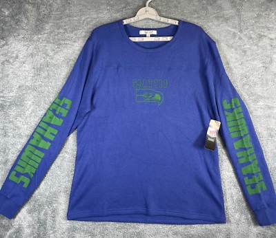 Seattle Seahawks Comida Chatarra Suéter Hombres XL Térmico Retro Spellout Jersey NFL Foto 1 de 4