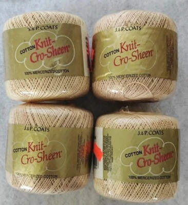 4 J & P Coats Knit-Cro-Sheen Crochet Thread 150 Yd each A64 Pongee Beige Cotton - Image 1 of 4
