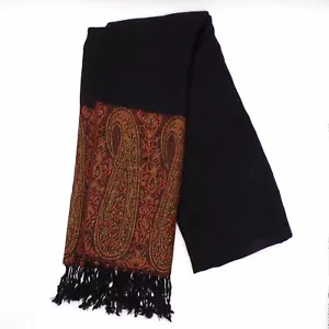 Bufanda de moda de cachemir de colección 100 % chal flecos negro rojo largo caprichoso de lujo - Imagen 1 de 15