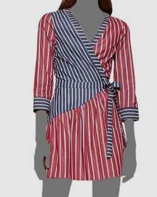Vestido envolvente a rayas mixtas de algodón rojo talla grande $108 BCBGeneration para mujer Foto 1 de 2