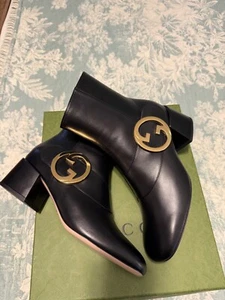 Gucci Blondie Black Leather booties Interlocking GG logo  size EU40 - Picture 1 of 12