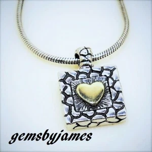 14k SOLID GOLD HEART Pebble Pendant Chain Necklace 925 STERLING SILVER Vtg 16" L - Picture 1 of 5