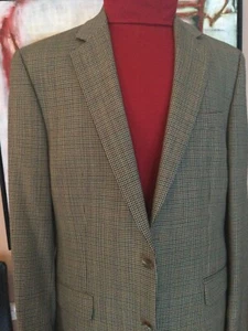  Ralph Lauren A New Tan Multi Color Houndstooth Sport Coat 44L100% Wool - Picture 1 of 11