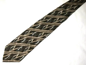 Vtg Como Collezione Mens Necktie Tie Brown Beige Grey Geometric 56" Short - Picture 1 of 4