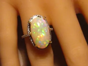 Large  Welo Opal and Diamond Ring , Solid 14k Yellow Gold - Picture 1 of 10