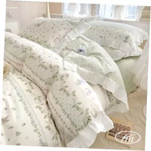  White Ruffle Duvet Cover Queen Queen(90" x 90") White Lace Mint（no Comforter） - Picture 1 of 7