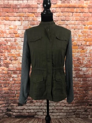 Caslon Women’s Utility Jacket Army Green Cargo Gray Knit Sleeves Size XS - Image 1 of 4