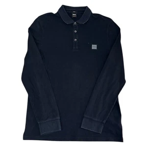 Hugo Boss Polo Shirt Slim Fit Long Sleeve Cotton Elastane Black Mens 2XL - Picture 1 of 7