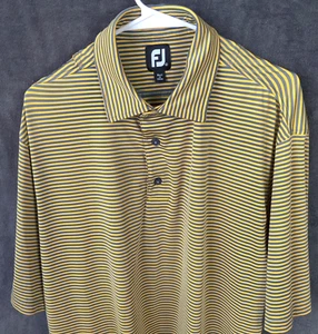 Footjoy FJ Polo Golf Men's Shirt Size XL Yellow Blue Striped Performance Stretch - Picture 1 of 17
