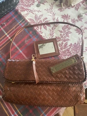 SHARIF COLOR MIEL NUEVO BOLSO DE MANO CUERO TEJIDO CORREA CORTA PARA EL HOMBRO 💐 Foto 1 de 4