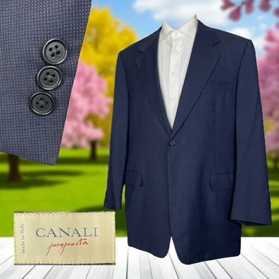 Canali Italy Made Sport Coat Mens 46L Blue Super 120s Pure Wool One Button - Image 1 of 4