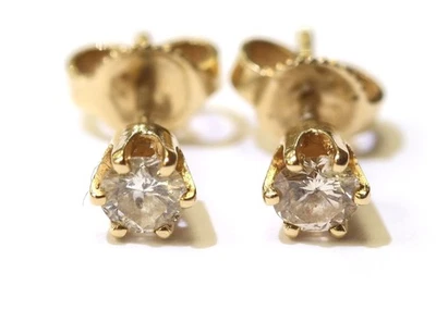 Pendientes solitario redondo natural oro amarillo 14k diamantes 0,40ct SI2 H Estate Foto 1 de 4