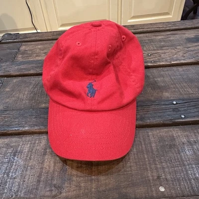 Ralph Lauren Polo Baseball Hat Cap Strap Back Youth One Size 4-7 Red Blue Pony - Image 1 of 4