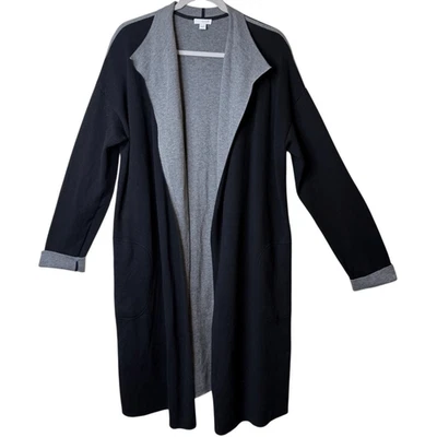 J. Jill Pure Jill Long Black & Gray Open Sweater Coat Sz L Lagenlook, Career - Image 1 of 4