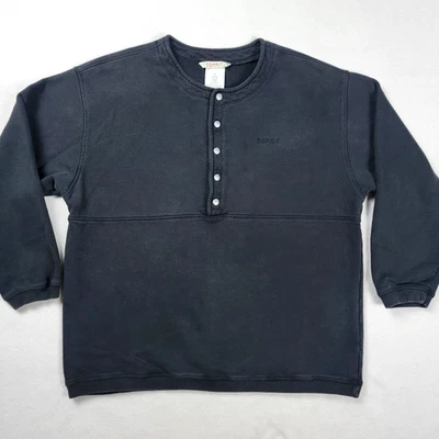 Sudadera De Colección ESPIRIT Henley Para Hombre Mediana Negra Desteñida Botones a Presión Calce Cuadrado Foto 1 de 4