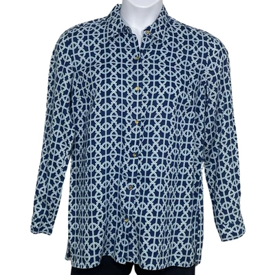 Blusa túnica Charter Club de lino de lujo talla M con botones mangas enrollables azul Foto 1 de 4