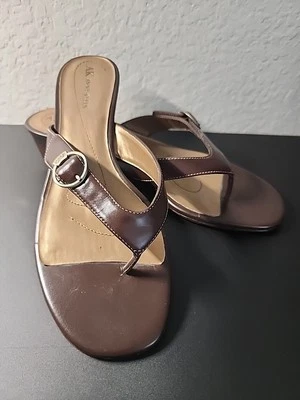 Anne Klein  Brown 8 M Sandals Leather Slip On Low Heels Shoes - Image 1 of 4
