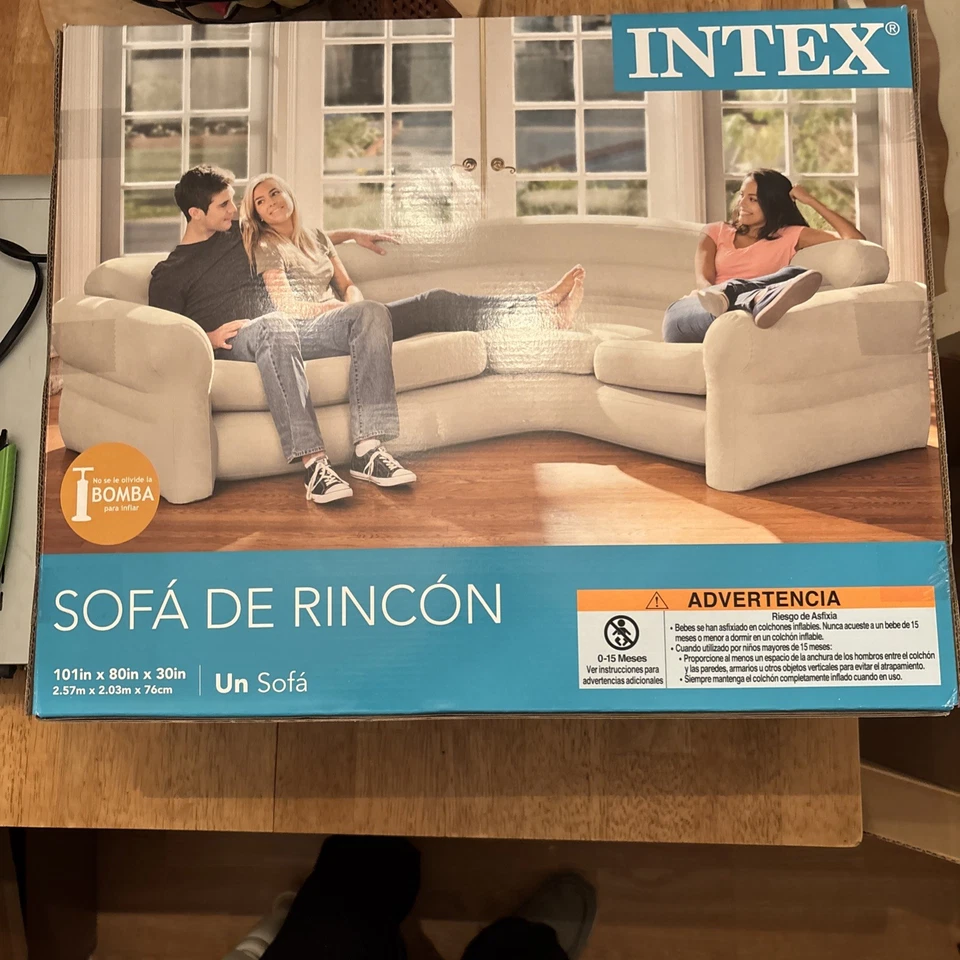 Sofá esquinero inflable Intex beige suave (68575EP) bloqueo de aire Foto 1 de 4