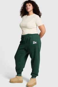 NEW VICTORIA'S SECRET PINK Ivy Fleece Embroidery Logo Campus Sweatpants Green M - Picture 1 of 4