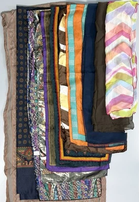 Lote De Colección De 11 Bufandas Largas Colores Mezclados Pequeñas - Grandes Rectangulares Seda Rayón Foto 1 de 4