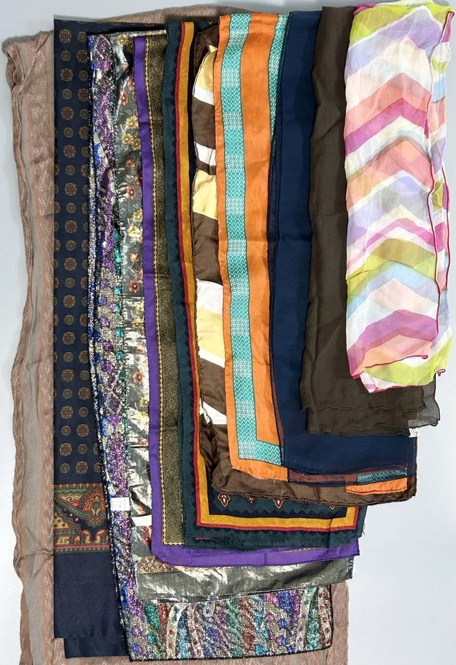 Lote De Colección De 11 Bufandas Largas Colores Mezclados Pequeñas - Grandes Rectangulares Seda Rayón Foto 1 de 4