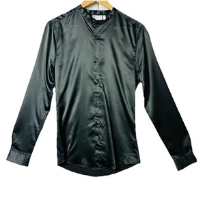 ASOS Design Slim Fit Mens Black Mock Collar Long Sleeve Button Up Shirt Small - Picture 1 of 10
