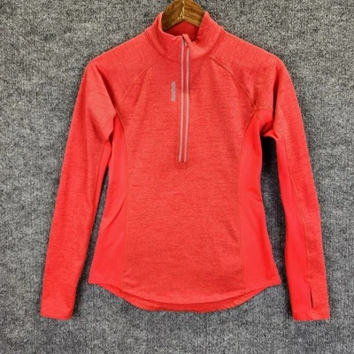 Camisa para mujer Reebok pequeña roja rendimiento 1/4 cremallera manga larga chaqueta Speedwick Foto 1 de 4