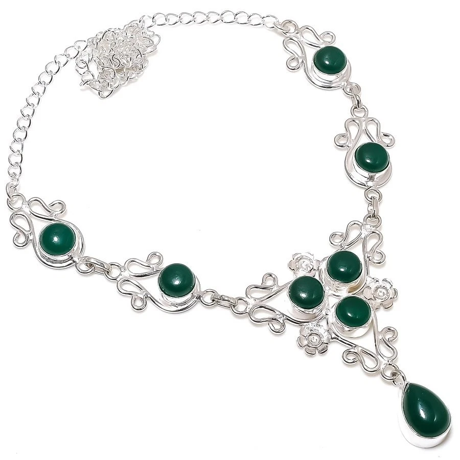 Green Onyx Gemstone Handmade 925 Sterling Silver Jewelry Necklace Sz 18" - Image 1 of 1