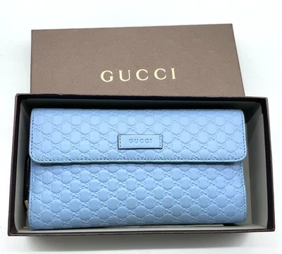 Бумажник складной тройной Gucci 449364 Micro Guccissima кожаный светло-синий с коробкой i110095 - Изображение 1 из 4
