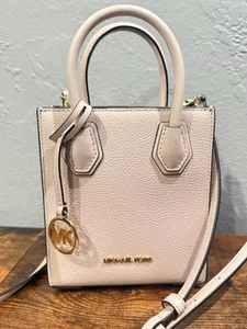 Michael Kors Mercer Extra Small Pebbled Leather Crossbody Bag Powder Blush - Picture 1 of 6