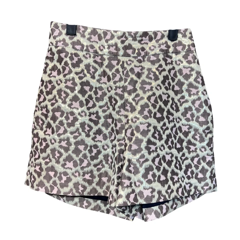 J. Pantalones Cortos Crew Talla 00 Estampado Leopardo Brocado Rosa Marrón Dorado Forrados Metálicos Foto 1 de 4