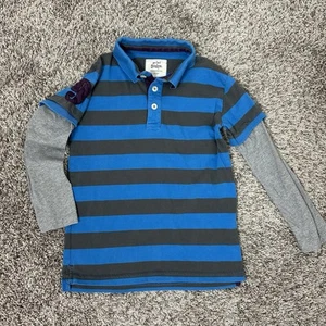 MINI BODEN Boys Sz 7-8Y Striped Long Layered Sleeve Polo Shirt Gray Blue - Picture 1 of 5