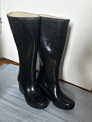Botas de lluvia Hunter Champery tacón de cuña - negras talla 8 (buen estado) Foto 1 de 4