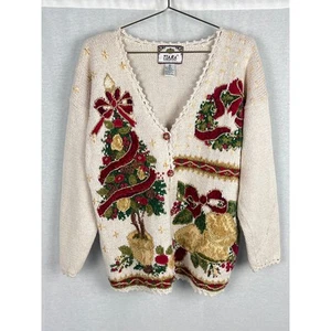Vintage Tiara Sweater Womens Medium Ugly Christmas Cardigan Grandma Novelty Cozy - Picture 1 of 5