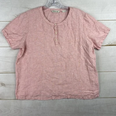 Orvis льняной верхний женщин M розовый короткий рукав 1/4 кнопка пуловер пляж цветной - Изображение 1 из 4