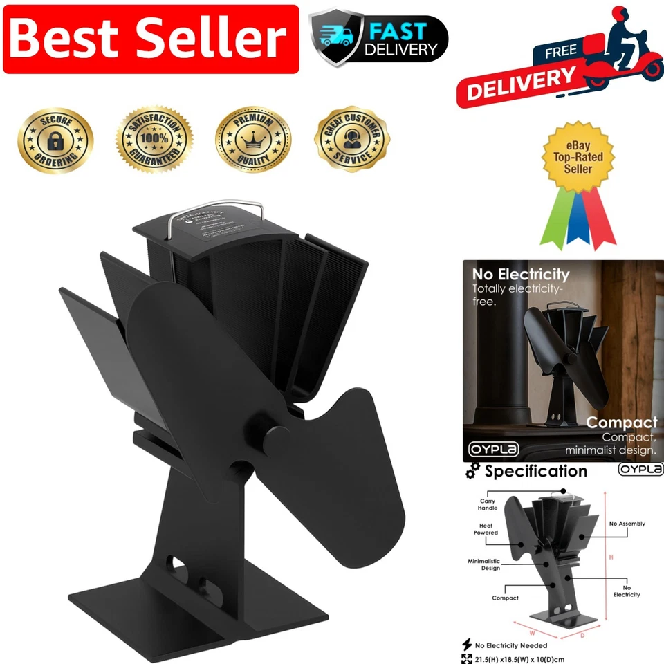 Oypla Eco-friendly Heat Powered Log Burner Fireplace Stove Top Fan
