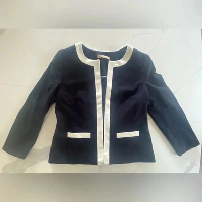 Talbots итальянский Luxe вязаный наконечник женщин карьера BlazerJacket темно-синий/белый S-M новый без ЯРЛЫКОВ - Изображение 1 из 4