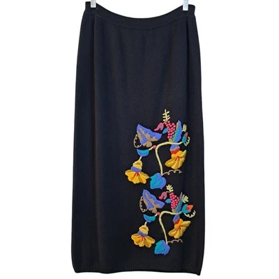 Maxi Falda Tubo Tejido Algodón Vintage Años 80 BONNIE BOER M Negra Floral Bordada Foto 1 de 4