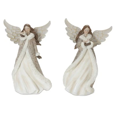 Juego de 2 piezas de estatuilla de ángel de invierno regalo de Navidad marfil oro blanco detalles 12"H 13"H Foto 1 de 4