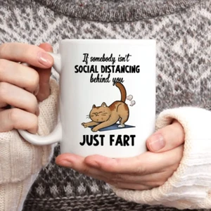 11 Unzen recycelbare Keramik lustige Katze "NUR FURZ" Kaffeebecher, neuartiges Urlaubsgeschenk - Bild 1 von 6