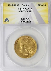 1910-S $10 Indian Gold ANACS AU53 Details Scratched - Picture 1 of 4