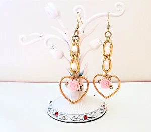 Rose Dangle Drop Fishhook Earrings Women's Fashion Jewelry Flower Pearl - Picture 1 of 4