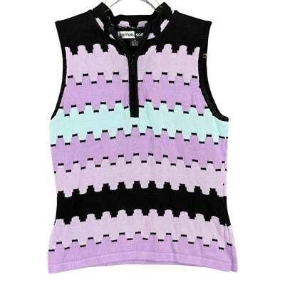 Jamie Sadock 1/4 Zip Sleeveless Golf Top Knit Sweater Vest Purple Teal Black, M - Image 1 of 4