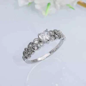 1.90Ct Heart Cut Lab Created Diamond Women's Wedding Ring 14K White Gold Plated - Picture 1 of 5